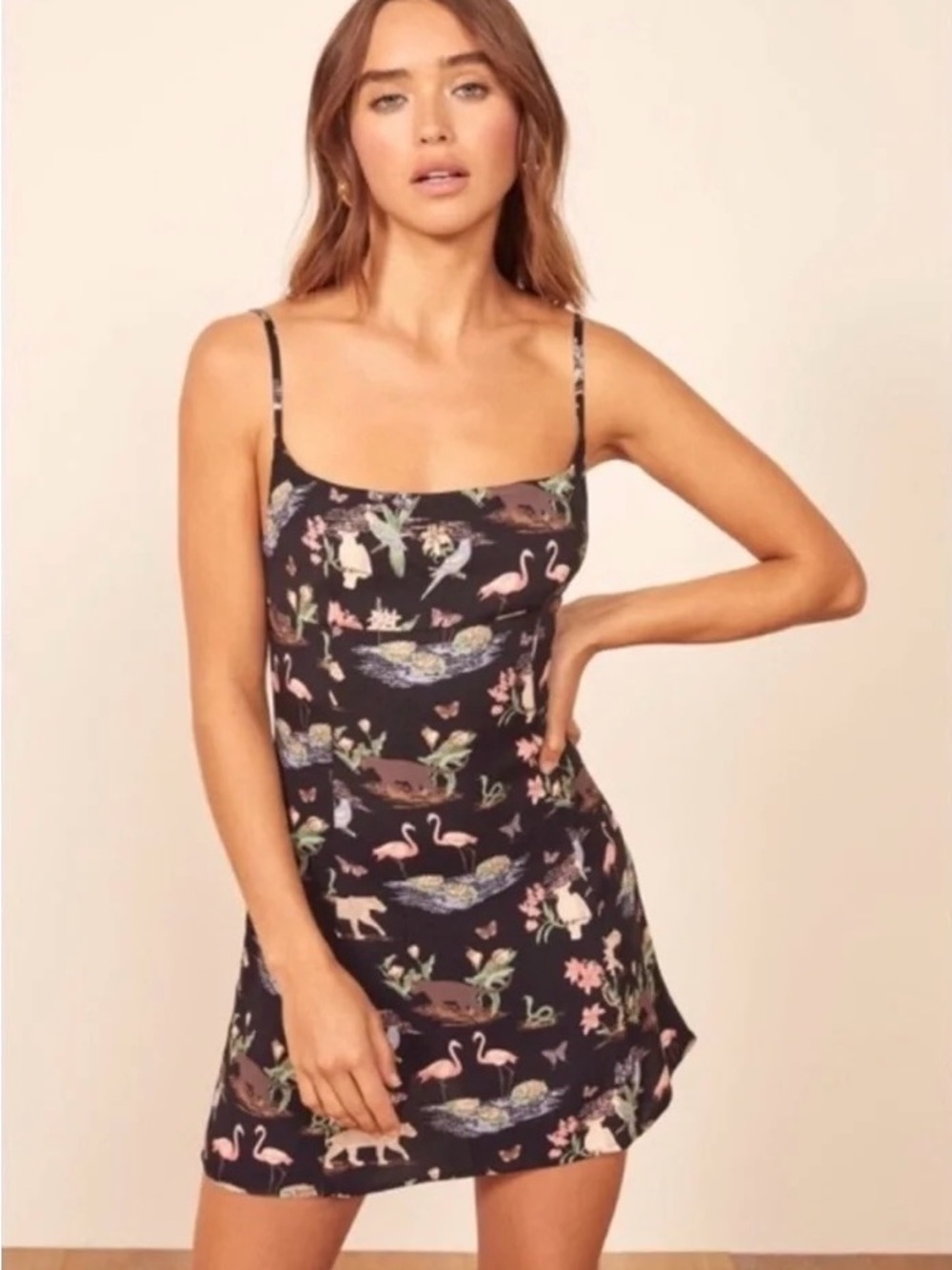 Reformaton Yasmin Slip Dress in Novelty Black Animal Brasilia Print Size 6